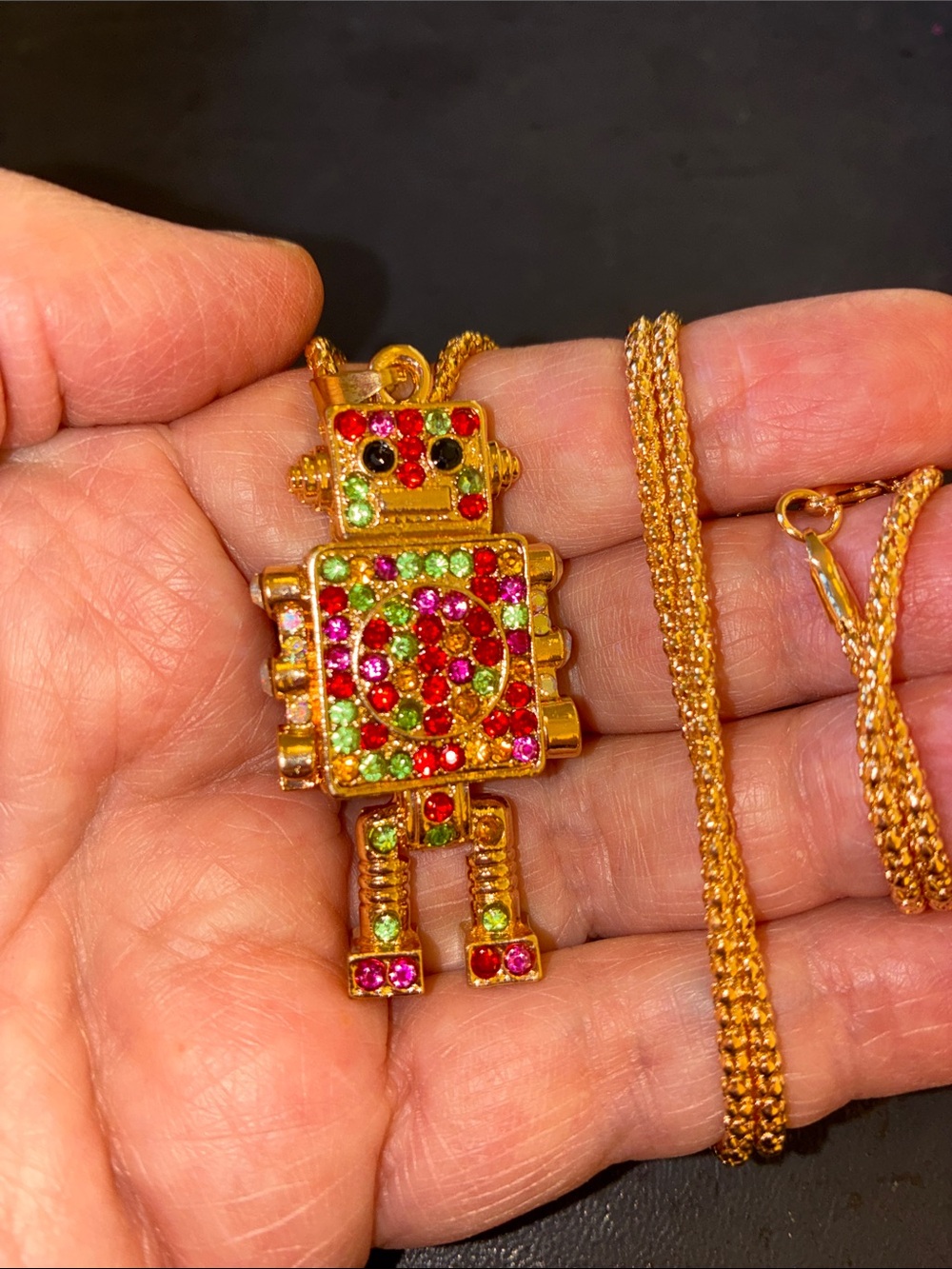 Gold-Tone Multicolor Crystal Robot Pendant Necklace